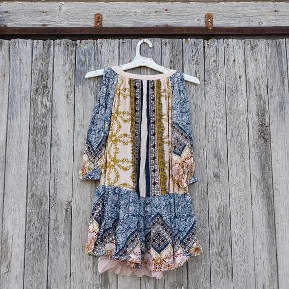 Free People Womens Sz XS Portobello Road Mini Dress Mix Print Cold Shoulder - Picture 5 of 7